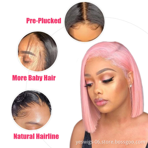 1b/Pink Swiss Lace Front Human Hair Bob Wig Short 1B 613 Blonde Pink Blue Gray Hot Pink Neon Purple Ombre Bob Wig Human Hair